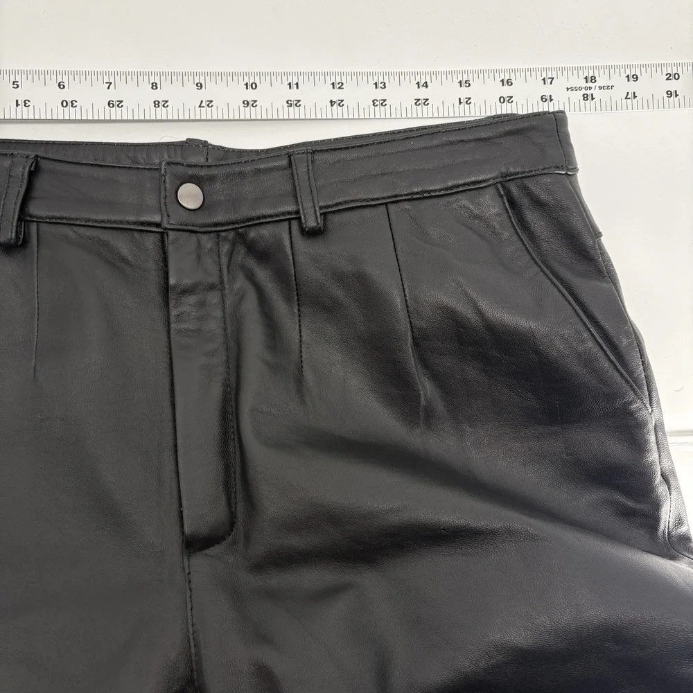 Vintage Excelled Black Genuine Leather Straight Fit Pants Grunge Biker Men 34X31